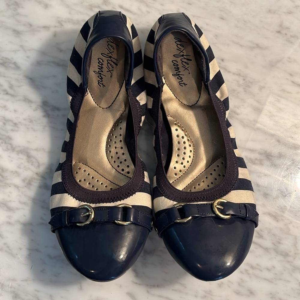 Navy striped ballet flats